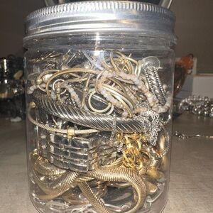 Mixed Jewelry Jar with Silver and Gold Tones